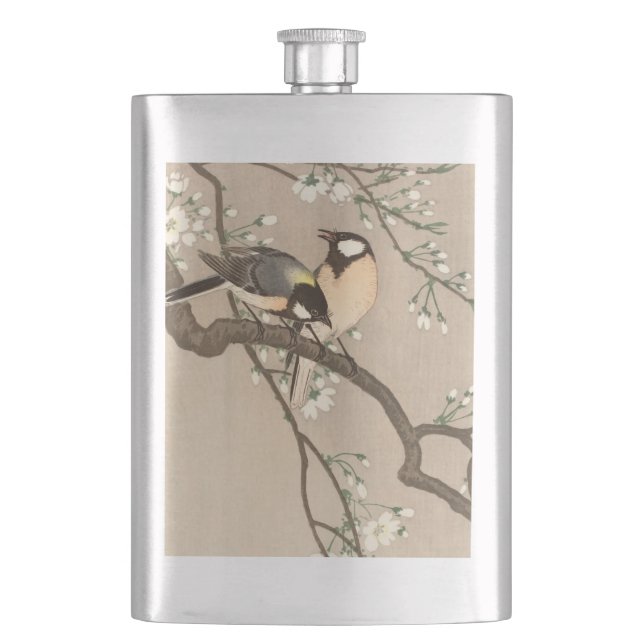 Japanese Asian Koson Bird Chickadee Songbird Flask (Front)
