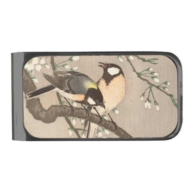 Japanese Asian Koson Bird Chickadee Songbird Gunmetal Finish Money Clip (Front)