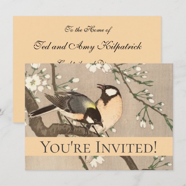 Japanese Asian Koson Bird Chickadee Songbird Invitation (Front/Back)