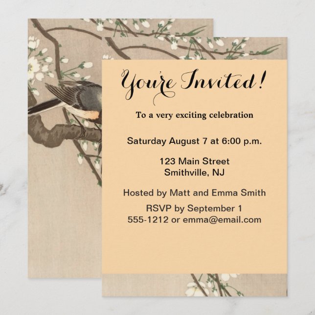 Japanese Asian Koson Bird Chickadee Songbird Invitation (Front/Back)