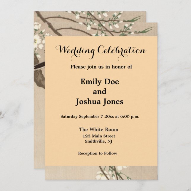 Japanese Asian Koson Bird Chickadee Songbird Invitation (Front/Back)