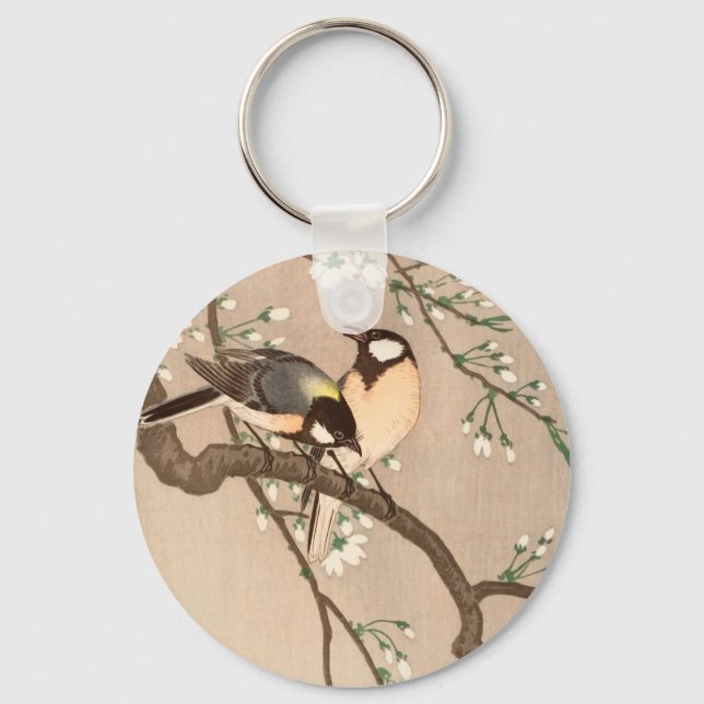 Japanese Asian Koson Bird Chickadee Songbird Keychain (Front)