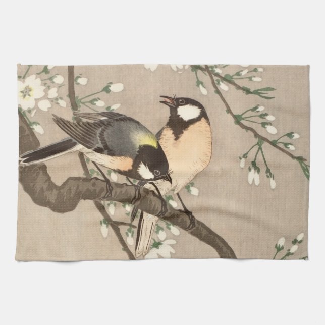 Japanese Asian Koson Bird Chickadee Songbird Kitchen Towel (Horizontal)