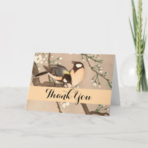 Japanese Asian Koson Bird Chickadee Songbird Letterpress Thank You Card