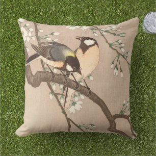 Japanese Asian Koson Bird Chickadee Songbird Outdoor Pillow