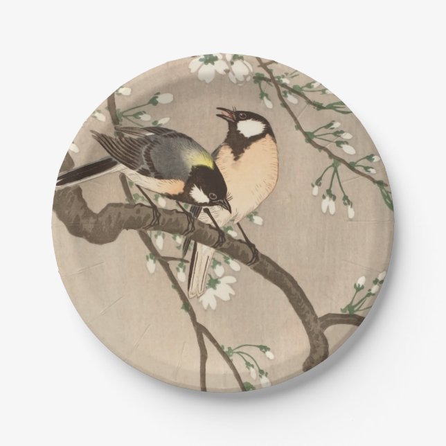 Japanese Asian Koson Bird Chickadee Songbird Paper Plates (Front)