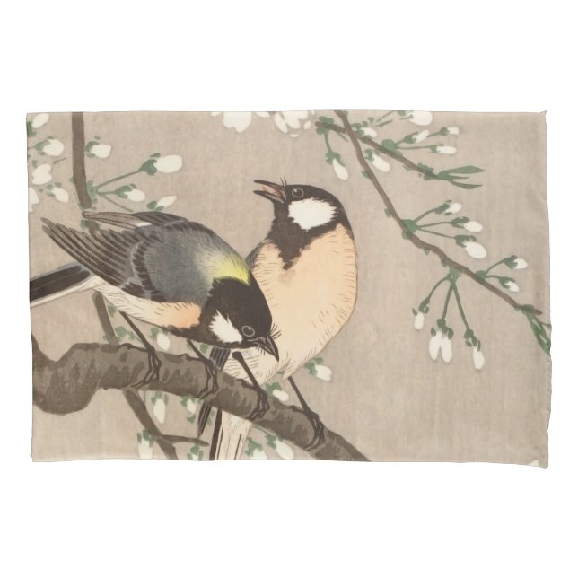 Japanese Asian Koson Bird Chickadee Songbird Pillow Case (Front)