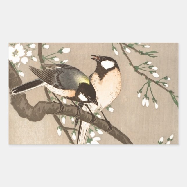 Japanese Asian Koson Bird Chickadee Songbird Rectangular Sticker (Front)