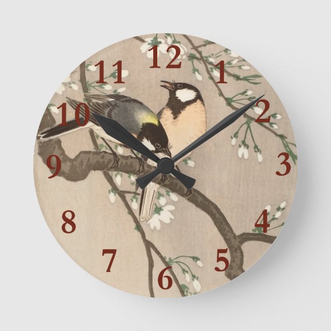Japanese Asian Koson Bird Chickadee Songbird Round Clock (Front)
