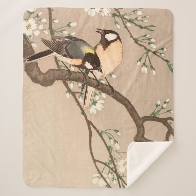 Japanese Asian Koson Bird Chickadee Songbird Sherpa Blanket (Front)