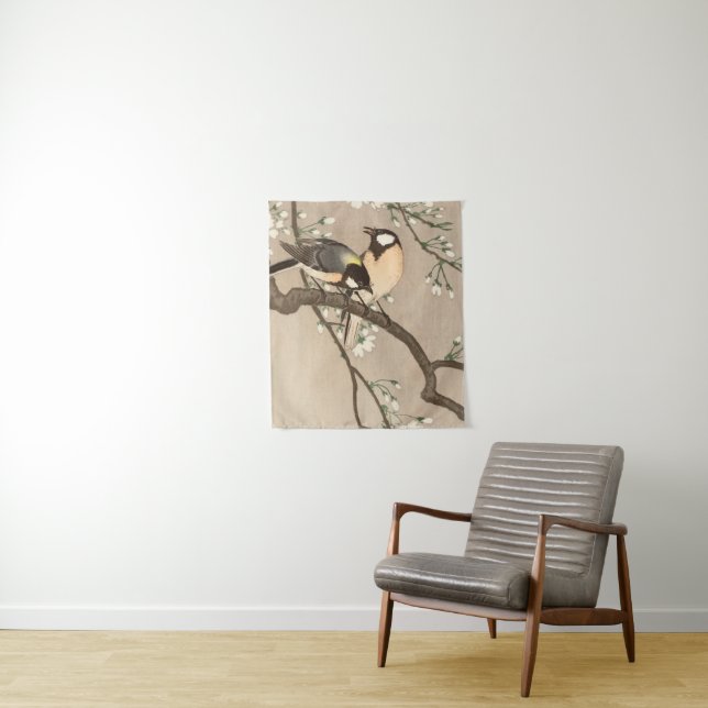 Japanese Asian Koson Bird Chickadee Songbird Tapestry (In Situ)
