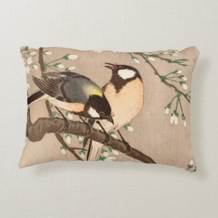 Japanese Asian Ohara Koson Bird Chickadee Songbird Accent Pillow