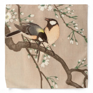 Japanese Asian Ohara Koson Bird Chickadee Songbird Bandana