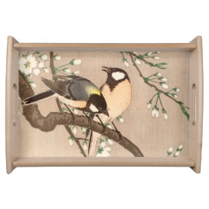 Japanese Asian Ohara Koson Bird Chickadee Songbird Serving Tray