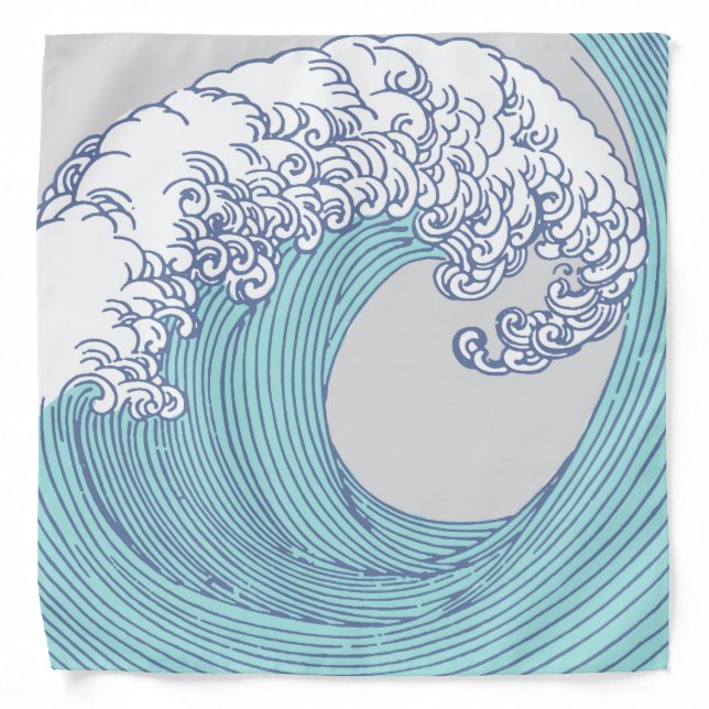 Japanese Asian Surf Wave Art Ocean Art Bandana (Front)