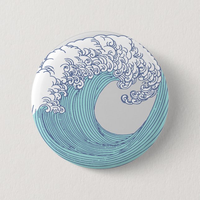 Japanese Asian Surf Wave Art Ocean Art Button (Front)