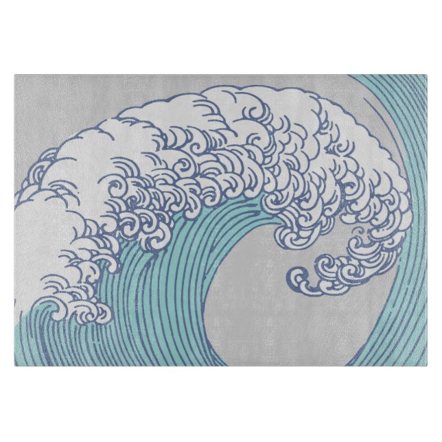 Japanese Asian Surf Wave Art Ocean Art Cutting Board (Front)