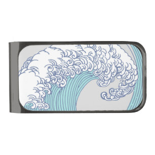 Japanese Asian Surf Wave Art Ocean Art Gunmetal Finish Money Clip