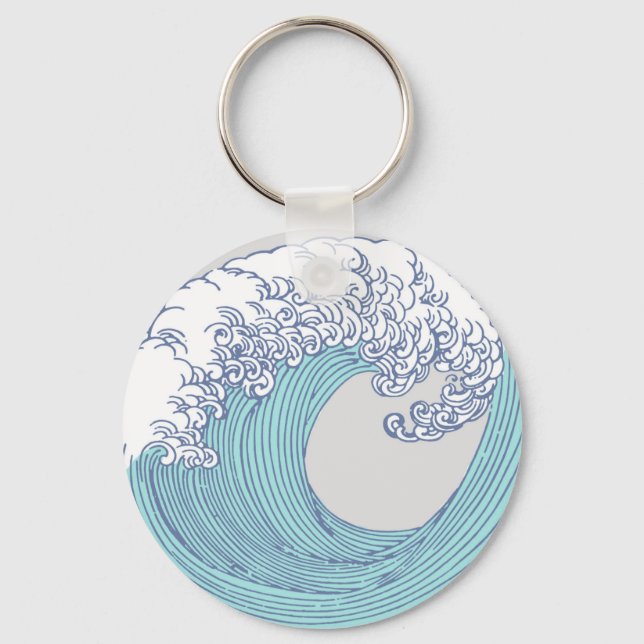 Japanese Asian Surf Wave Art Ocean Art Keychain (Front)