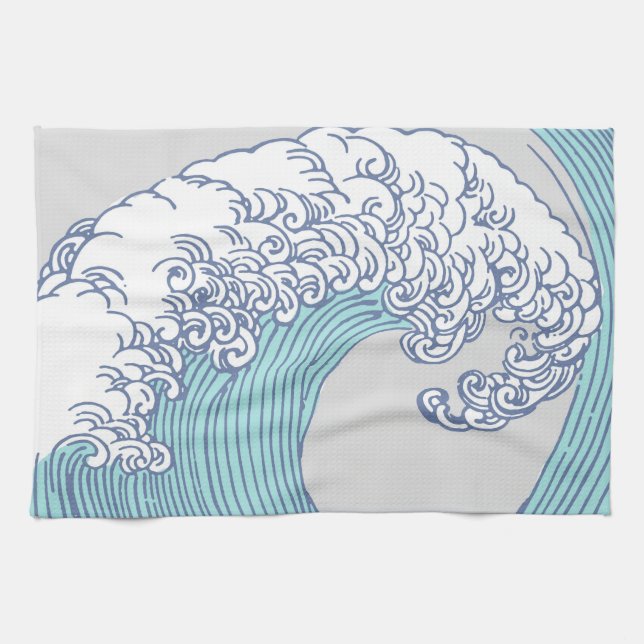 Japanese Asian Surf Wave Art Ocean Art Kitchen Towel (Horizontal)