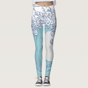 Japanese Wave Print Leggings for Women and Kids - Full-Length or Capri -  XS-6XL - Free Shipping - Perfect Gift for Surfers or Beach Lovers