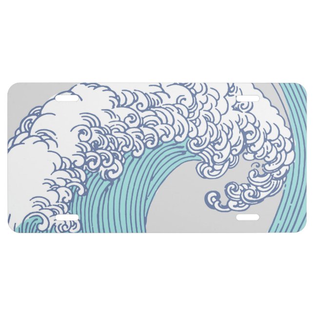 Japanese Asian Surf Wave Art Ocean Art License Plate (Front)