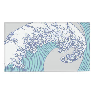 Japanese Asian Surf Wave Art Ocean Art Name Tag