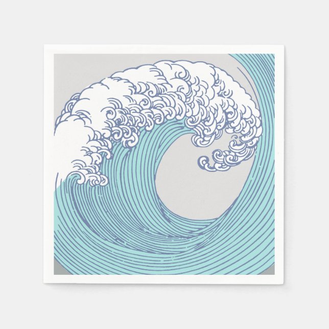 Japanese Asian Surf Wave Art Ocean Art Napkins (Front)