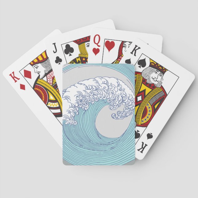 Japanese Asian Surf Wave Art Ocean Art Poker Cards (Back)