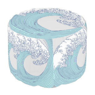 Japanese Asian Surf Wave Art Ocean Art Pouf