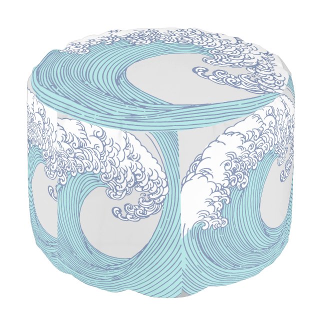 Japanese Asian Surf Wave Art Ocean Art Pouf (Angled Back)