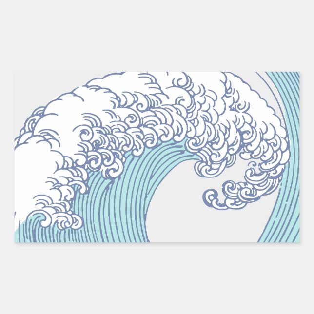 Japanese Asian Surf Wave Art Ocean Art Rectangular Sticker (Front)