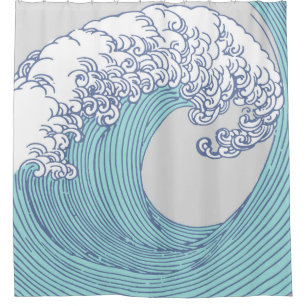Japanese Asian Surf Wave Art Ocean Art Shower Curtain