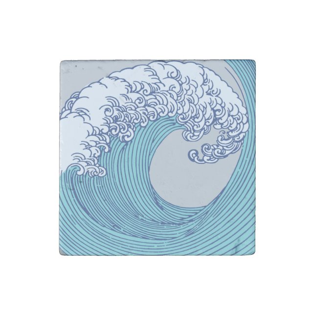Japanese Asian Surf Wave Art Ocean Art Stone Magnet (First Magnet)