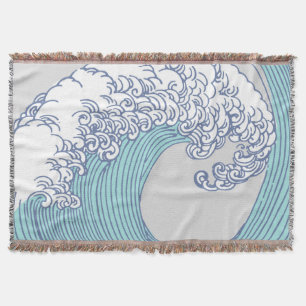 Japanese Asian Surf Wave Art Ocean Art Throw Blanket