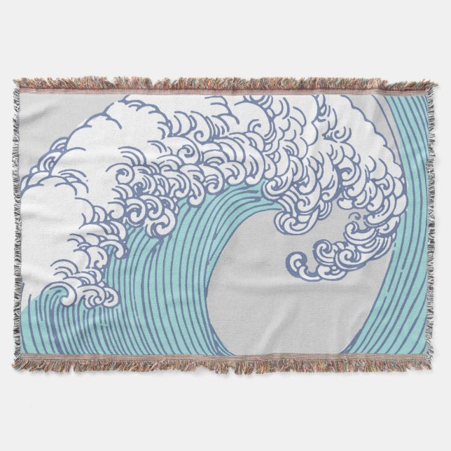 Japanese Asian Surf Wave Art Ocean Art Throw Blanket (Front)