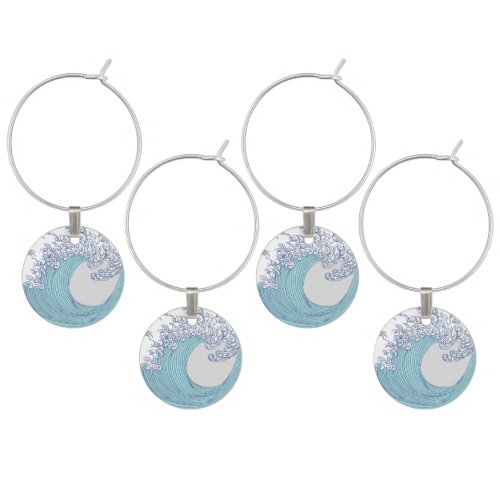 Japanese Asian Surf Wave Art Ocean Art Wine Glass Charm