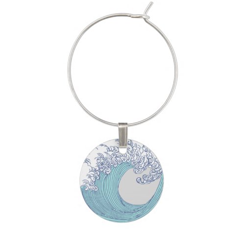 Japanese Asian Surf Wave Art Ocean Art Wine Glass Charm