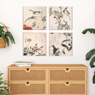 Japanese Audubon Bird Gallery Wall Art Set of 4