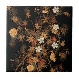 Japanese Autumn Flowers & Tree Ceramic Tile