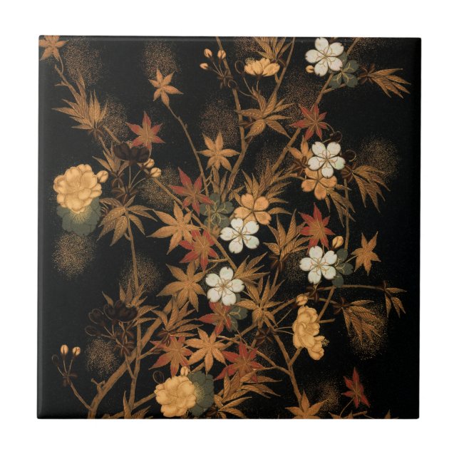 Japanese Autumn Flowers & Tree  Ceramic Tile (Front)