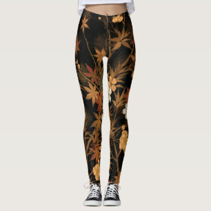 Japanese Autumn Flowers & Vintage Art Leggings