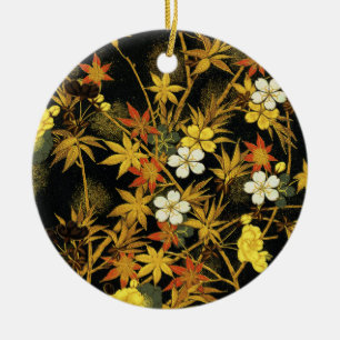 Japanese Autumn Leaves Antique Botanical Ceramic Ornament