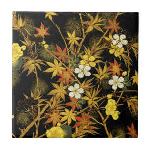 Japanese Autumn Leaves Antique Botanical Ceramic Tile