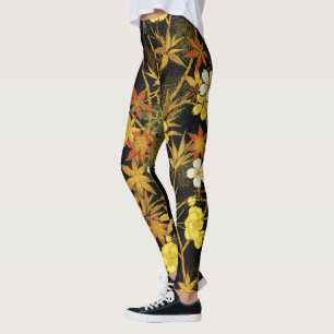 Japanese Autumn Leaves Antique Botanical Leggings
