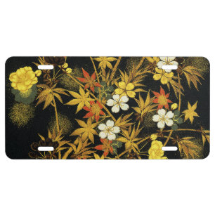 Japanese Autumn Leaves Antique Botanical License Plate