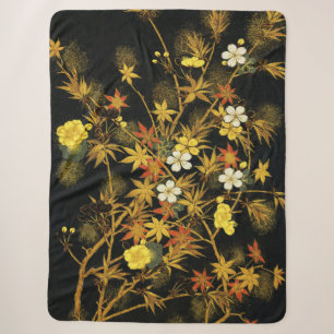 Japanese Autumn Leaves Antique Botanical Sherpa Blanket