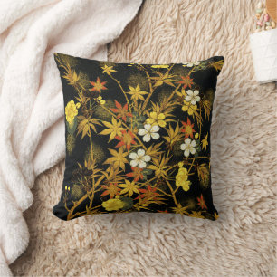 Japanese Autumn Leaves Antique Botanical Throw Pillow