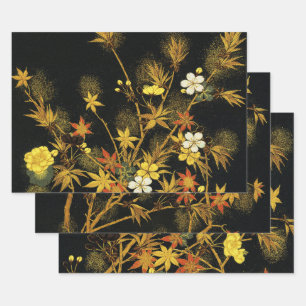 Japanese Autumn Leaves Antique Botanical Wrapping Paper Sheets