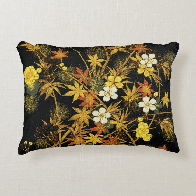 Japanese Autumn Leaves Antique Rich Classic Art Accent Pillow (Front)